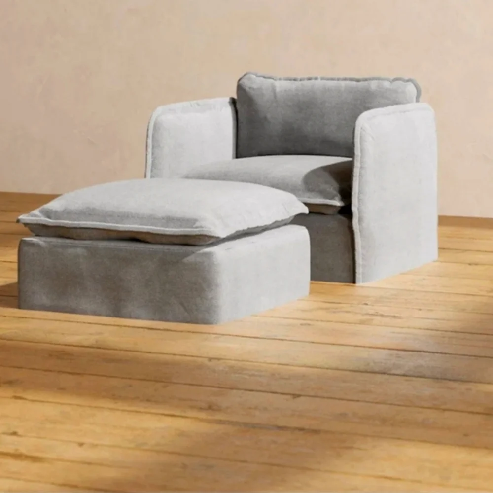 NEW ANABEI Armchair & Ottoman Slipcover Set in Ash | Deluxe Blend